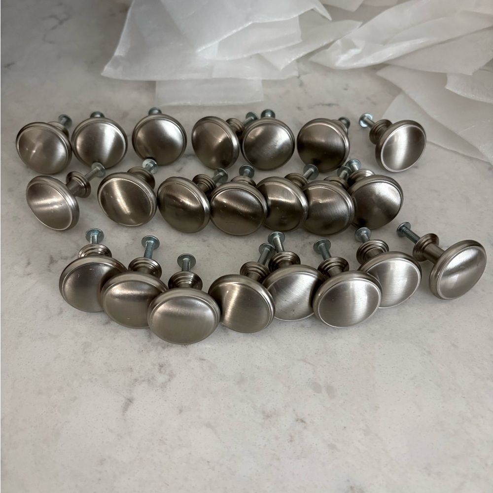 Set of 22 Satin Nickel Cabinet Knobs - Brushed Silver Finish - Picture 3 of 8
